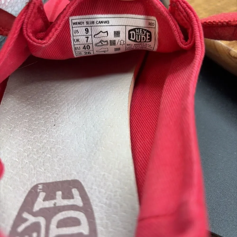 Hey Dude Wendy Slub Canvas Womens Size 9 Shoes Red Slip On Sneakers